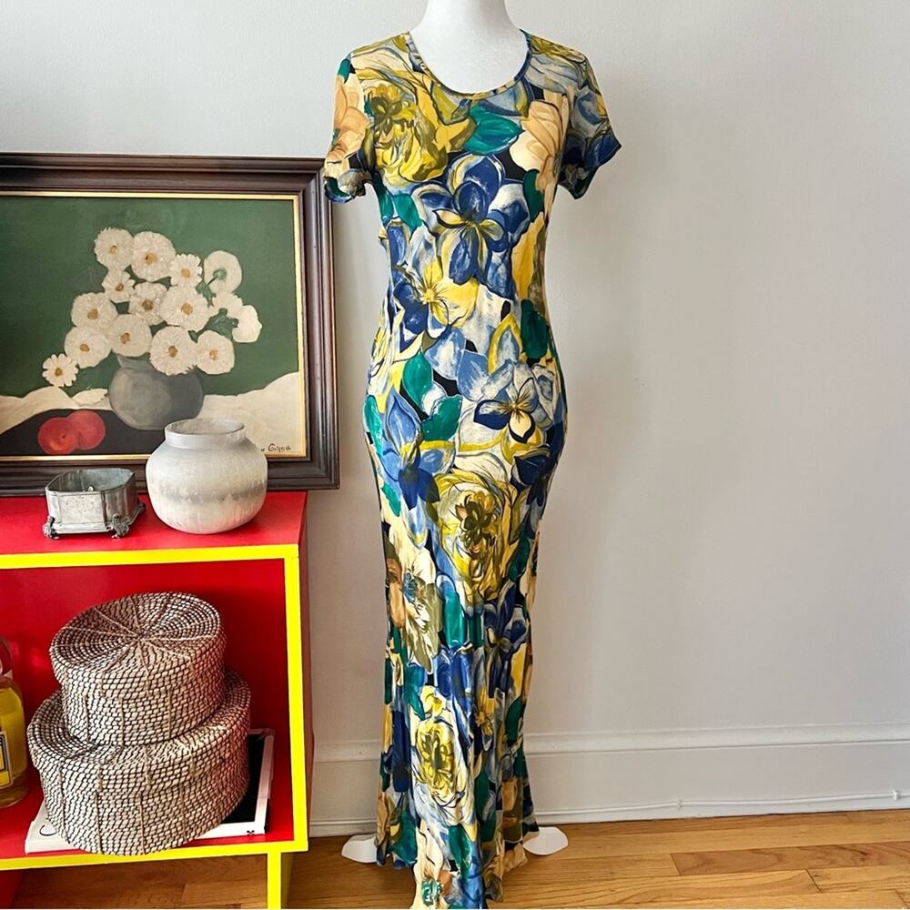 Vintage Bold Floral Print Maxi Dress